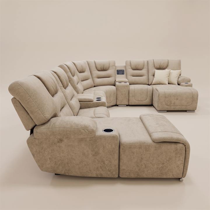 Sala modular con audio y dos reclinables, vista de perfil