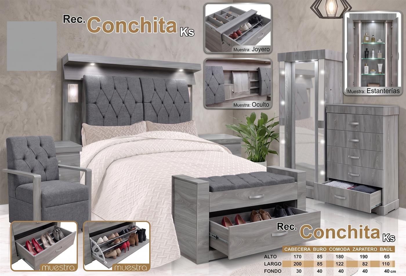 Recámara Conchita en color gris