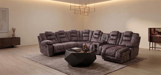 Sala modular en tela gris texturizada